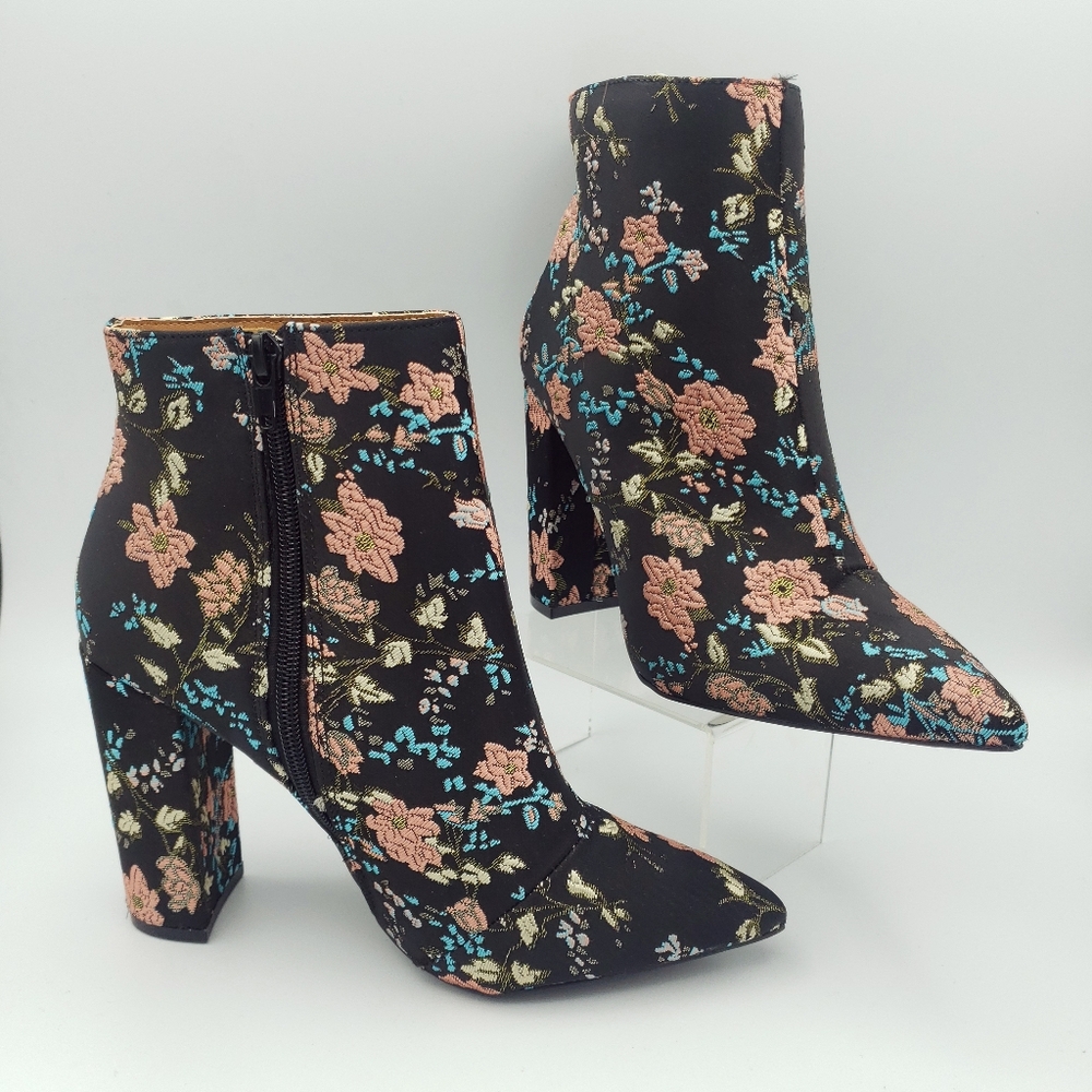 Charlotte Russe floral brocade ankle booties